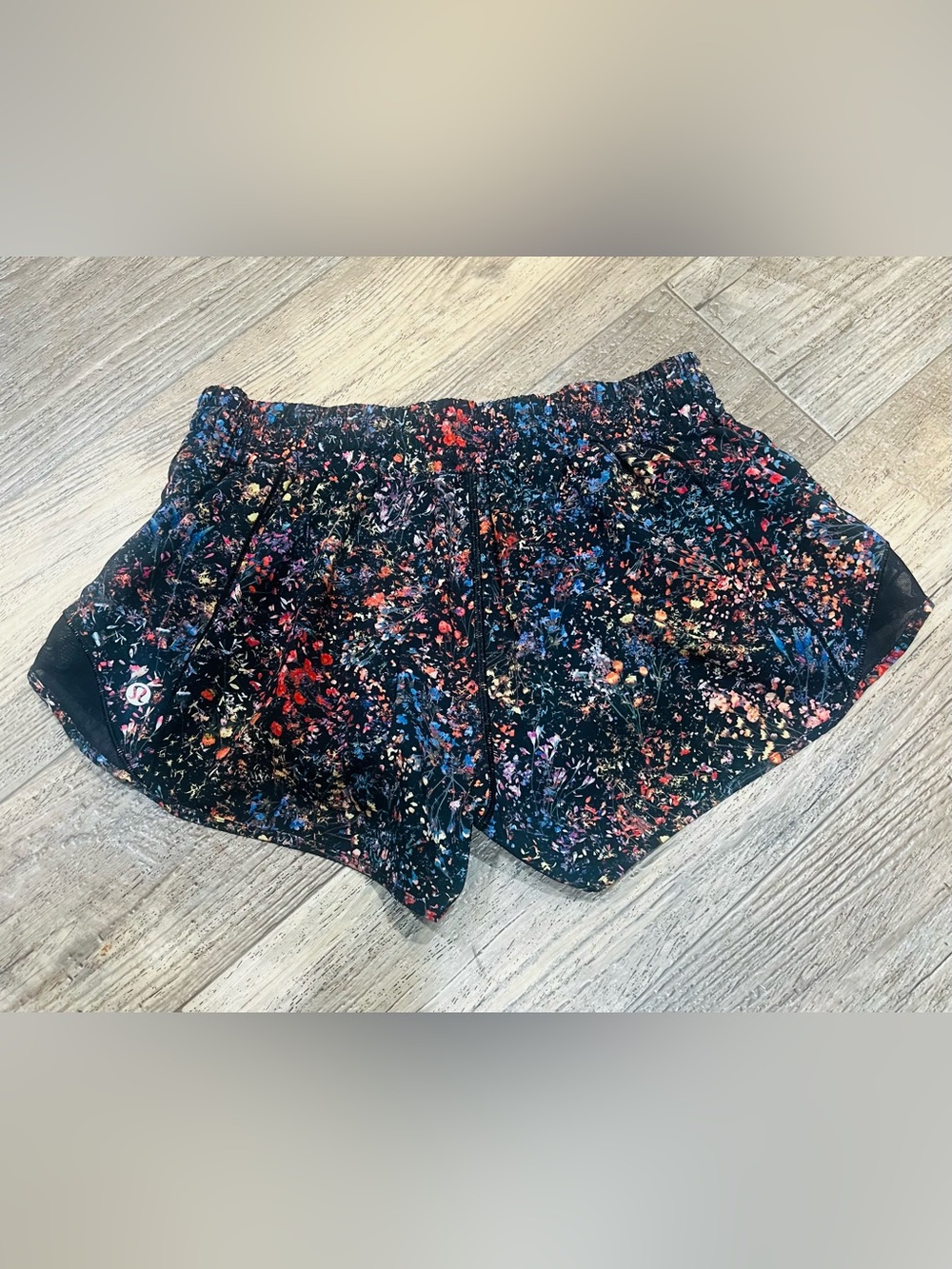 lululemon hotty hot athletica Black Floral Speckle Athletic Shorts